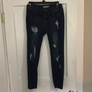 High rise distressed ankle jeans